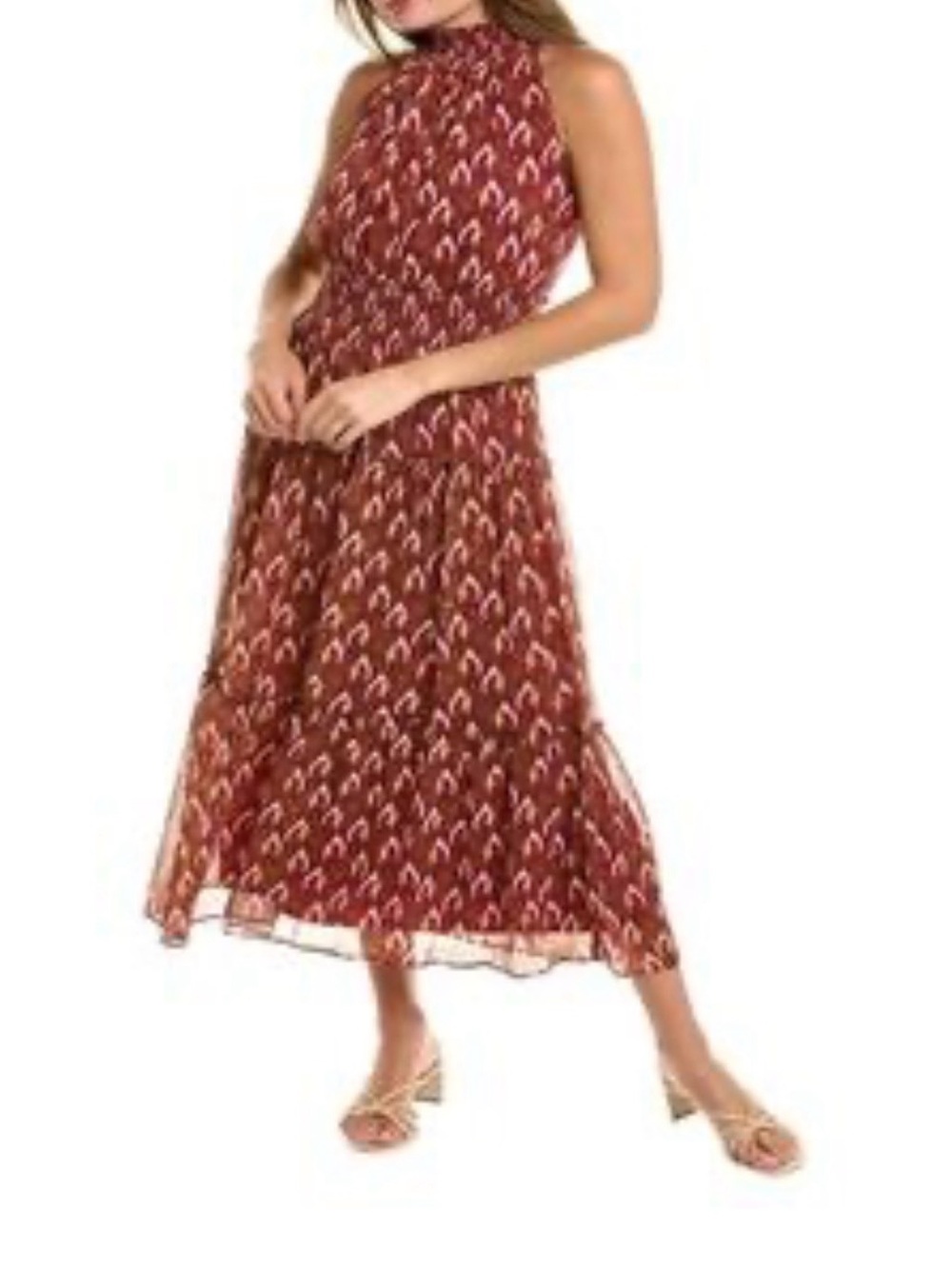 NWT Taylor Smocked Neck and Bodice Halter Top Maxi Dress in Ikat Print Size 4